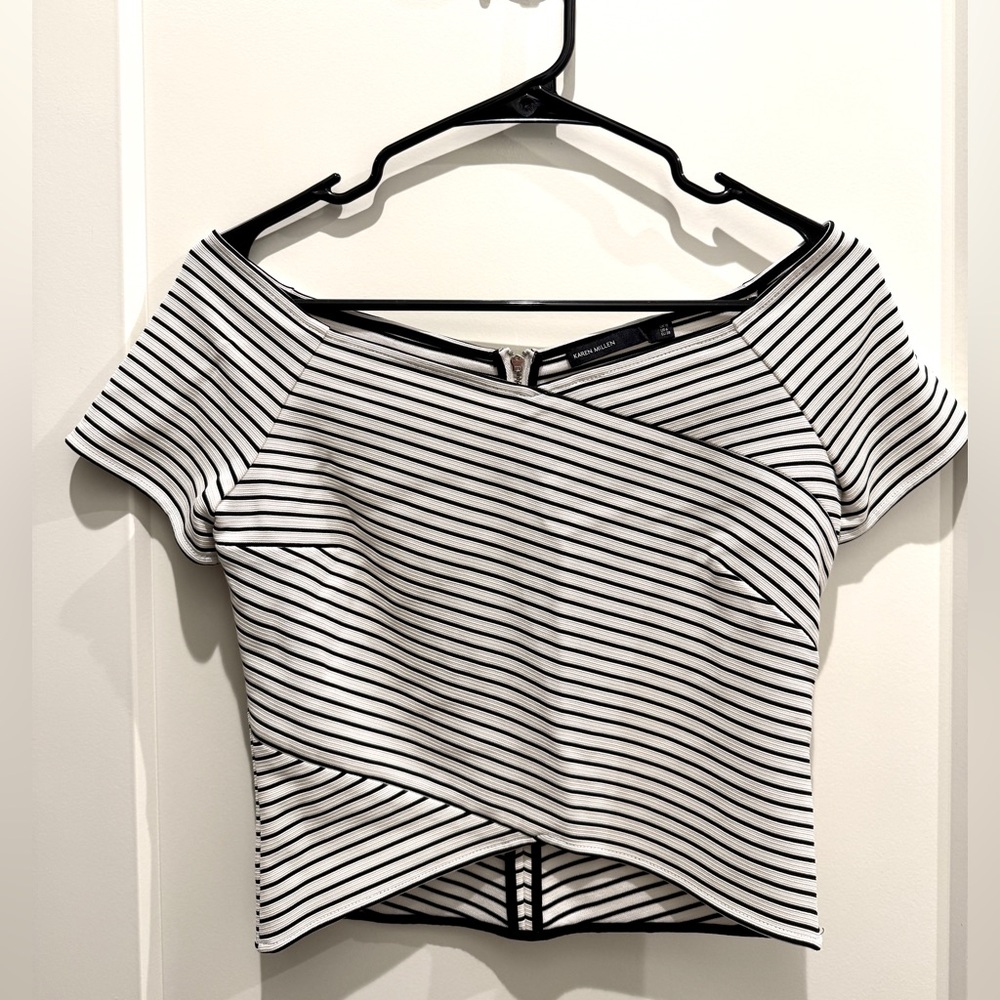 Karen Millen Black and White Striped Crop Top